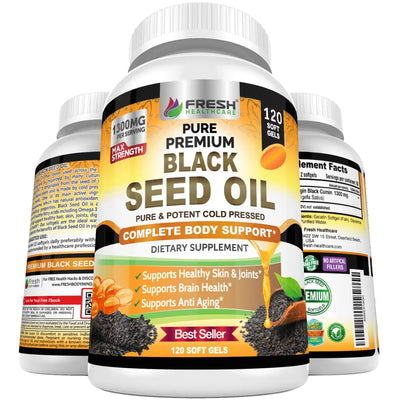 Black Seed Oil Pills Cold Pressed 1300mg Per Serving - 120 Liquid Softgel Capsules - Fresh Healthcare