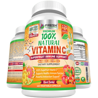 100% Natural Vitamin C - Rose Hips, Acerola Cherry and Camu Camu - 120 Vegan Capsules